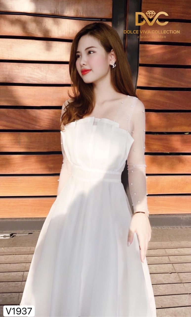 Váy đầm thiết kế ] - Váy trắng hàng thiết kế V1065 - (Kèm ảnh thật trải sàn  do shop tự chụp) | Shopee Việt Nam