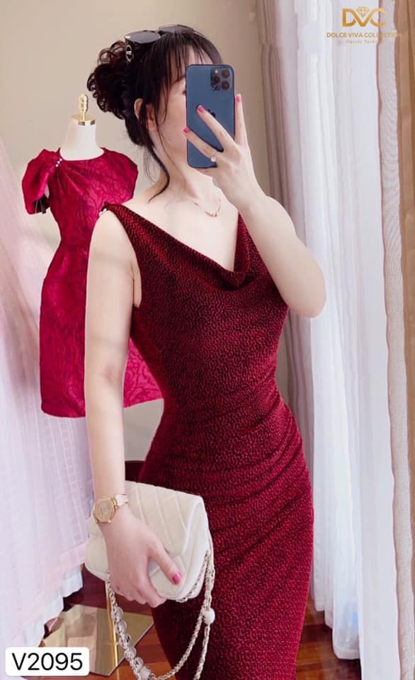 Váy đỏ body cổ đổ V2095 Mydu Design kèm ảnh thật  Thời trang thiết kế  Mydu