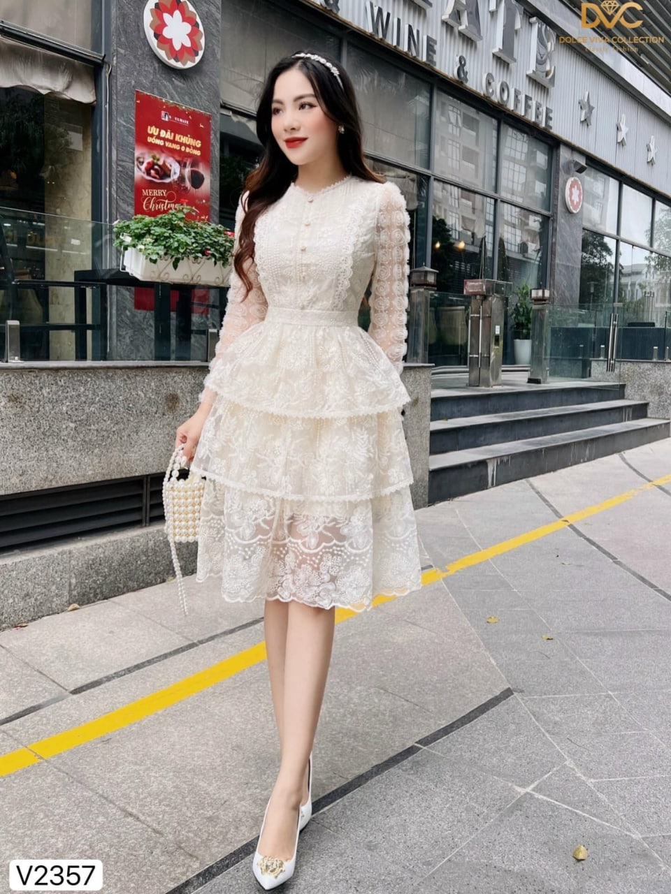 Đầm xòe trắng tay dài phối ren cực xinh  Hàng đẹp với giá tốt nhất